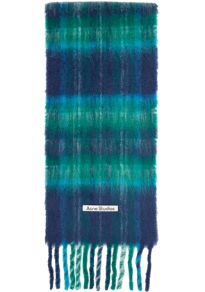 Acne Studios Navy & Green Mohair Check Scarf