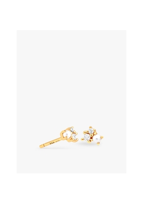 Womens Astrid & Miyu 18ct Yellow Gold-Plated Sterling-Silver, Zirconia and Freshwater-Pearl Stud Earrings