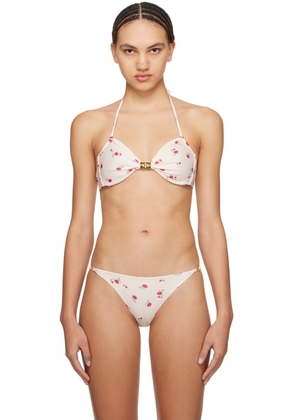 GANNI Off-White Floral Bikini Top