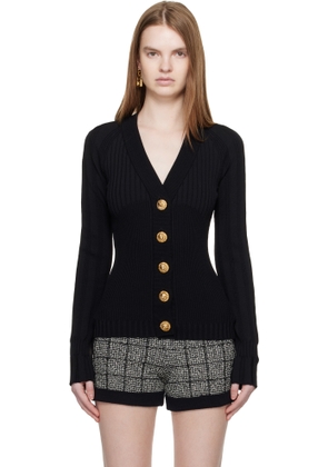 Balmain Black Buttoned V-Neck Light Knit Cardigan