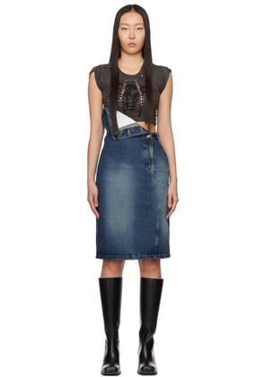 lesugiatelier Blue Folded Denim Midi Skirt