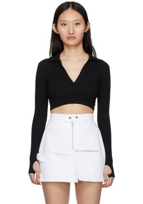BONBOM Black Cropped Long Sleeve Polo