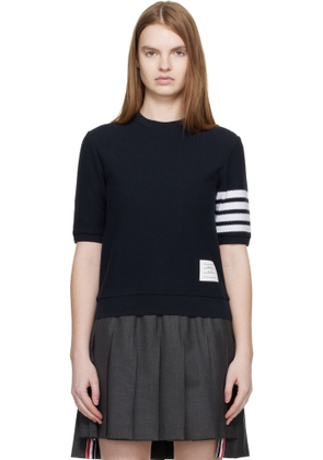 Thom Browne Navy Textured Cotton Pique 4-Bar T-shirt