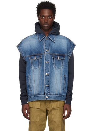 We11done Blue Oversized Trucker Denim Vest