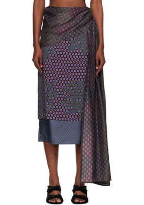 Dries Van Noten Burgundy & Green Layered Tie Motif Midi Skirt