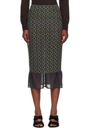 Dries Van Noten Green & Blue Transparent Mesh Midi Skirt