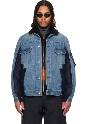 sacai Blue Nylon Twill & Denim Jacket