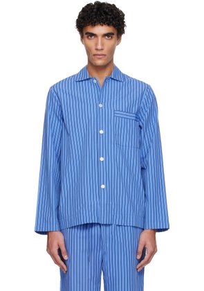 Tekla Blue Poplin Long-Sleeved Pyjama Shirt