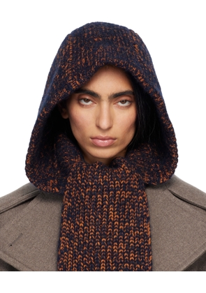Dries Van Noten Navy Hooded Wool Scarf