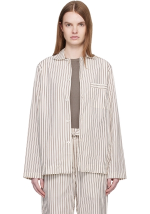Tekla Off-White & Brown Poplin Long-Sleeved Pyjama Shirt