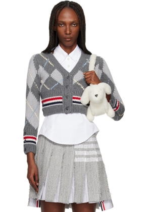 Thom Browne Gray Argyle Intarsia Merino Wool Shrunken Cardigan