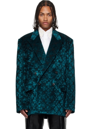 Dries Van Noten Blue & Black Jacquard Blazer