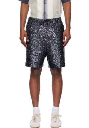 Dries Van Noten Navy Sequinned Shorts