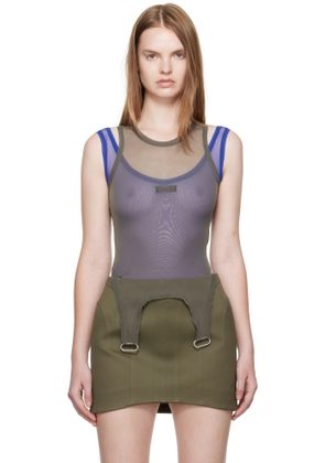 Mugler Khaki & Blue Mesh Love Tank Bodysuit