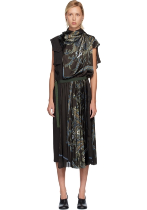 sacai Brown Suiting & Paisley Print Midi Dress