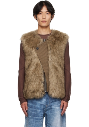 Andersson Bell Brown Curved Placket Reversible Faux-Leather & Faux-Fur Vest