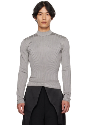 Mugler Gray Sculpting Knit Sweater