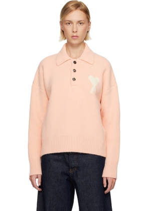 AMI Paris Pink Alpaca Long Sleeves Ami de Coeur Polo