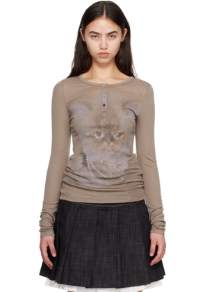 CPLUS Series Brown Kitten Print Henley