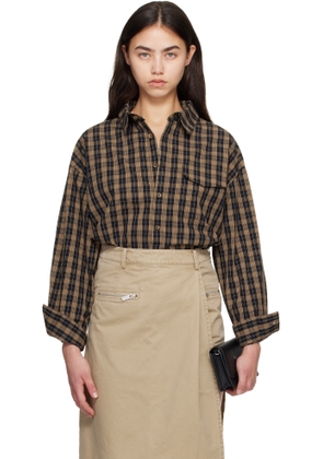 CPLUS Series Brown & Black Checked Oversize Shirt