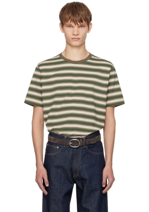 AURALEE Brown & Green Gradient Stripe Jersey T-shirt