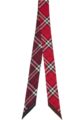 Burberry Red & Burgundy Skinny Contrast Check Silk Scarf