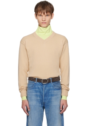 AURALEE Beige Light Cashmere Knit V-Neck Sweater
