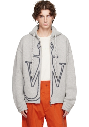 JW Anderson Gray Anchor Embroidery Zip Hoodie