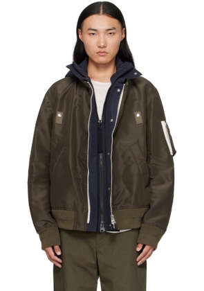 sacai Khaki & Navy Nylon Twill Grosgrain Bomber Jacket