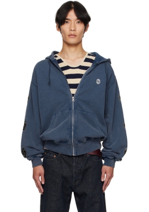 Silas Navy Circular Zip Sweat Hoodie