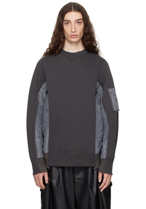 sacai Gray Sponge Sweat & Nylon Twill Sweatshirt