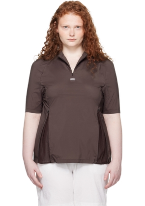 AMOMENTO Brown Mock Neck Half Zip T-shirt