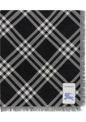 Burberry Black & White Wide Check Wool Silk Scarf