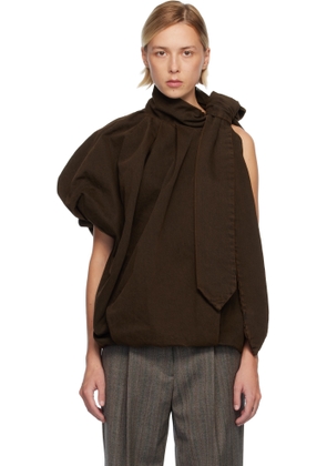 Dries Van Noten Brown Draped Denim Blouse
