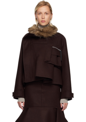 sacai Brown Wool Melton Blouson Jacket