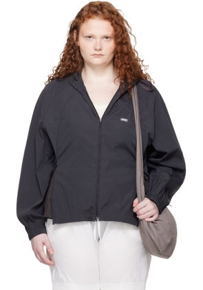 AMOMENTO Black Nylon Raglan Hooded Jacket