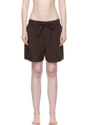 Tekla Brown Poplin Pyjama Shorts