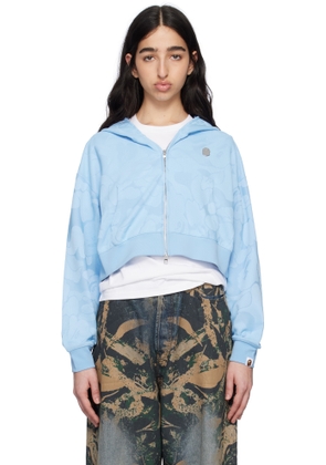 BAPE Blue Solid Camo Jacquard One Point Cropped Zip Hoodie