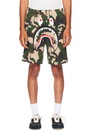 BAPE Green Map Camo Regular Fit Shark Sweat Shorts