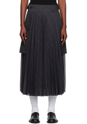 sacai Gray Glen Check Midi Skirt