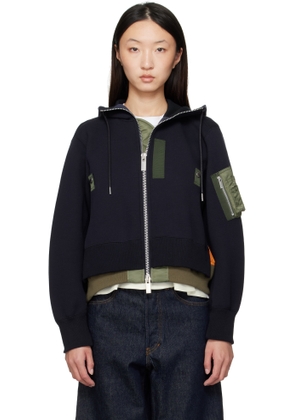 sacai Navy & Khaki Sponge Sweat x Nylon Twill Hoodie
