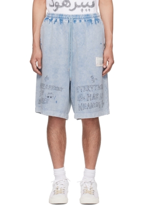 Maison MIHARA YASUHIRO Blue Bleached Graffiti Print Sweat Shorts