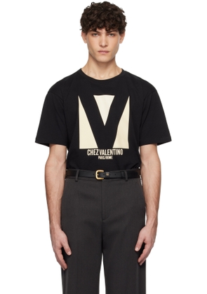Valentino Black Jersey Cotton 'Chez Valentino' Print T-shirt