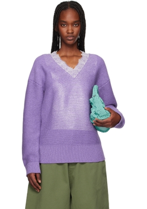 JW Anderson Purple V-Neck Lace Trim Sweater