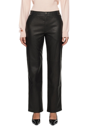 OPEN YY Black Straight Fit Faux-Leather Trousers