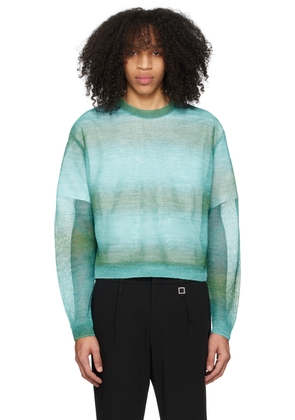 WOOYOUNGMI Blue & Green Gradient Stripe Sweater
