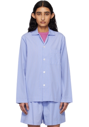 Tekla Blue & White Poplin Long-Sleeved Pyjama Shirt