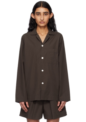 Tekla Brown Poplin Long-Sleeved Pyjama Shirt