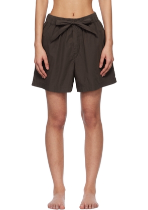 Tekla Brown Poplin Pyjama Shorts