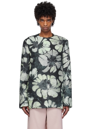 Dries Van Noten Green & Navy Silk Long Sleeve Top